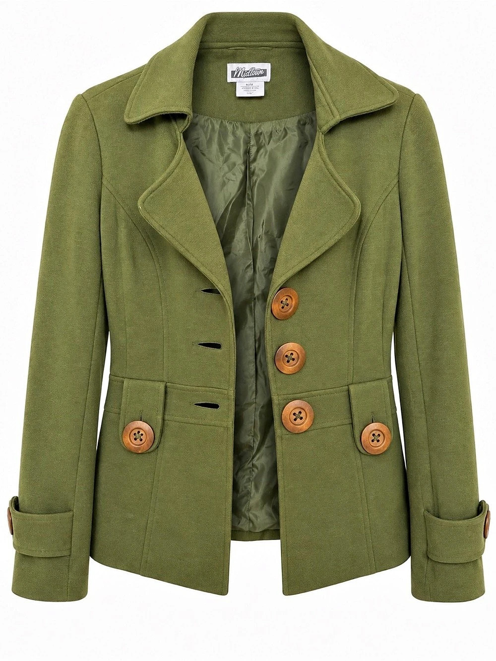 Midtown Olive Green Cotton Military Blazer Jacket Wooden Buttons M